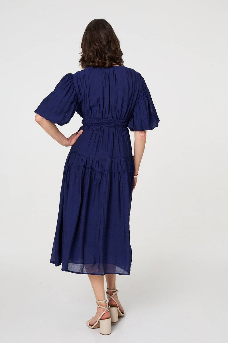 Printed 1/2 Sleeve Empire Maxi Dress