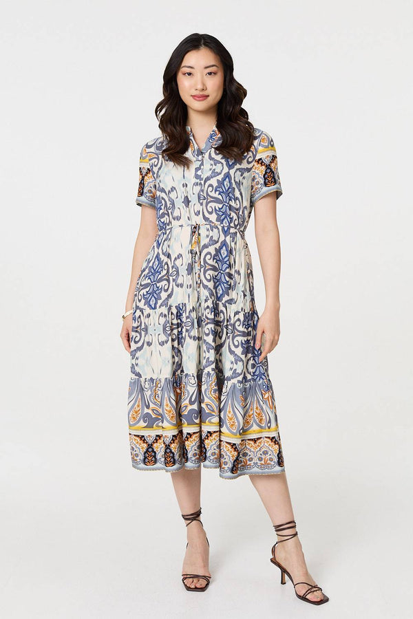 Patchwork Print Short Sleeve Midi Dress