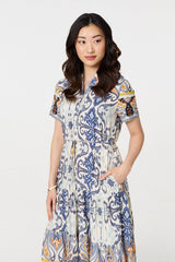 Patchwork Print Short Sleeve Midi Dress