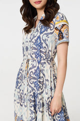 Patchwork Print Short Sleeve Midi Dress