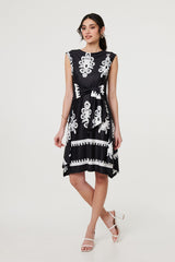 Ikat Print Tie Front Knee Length Dress