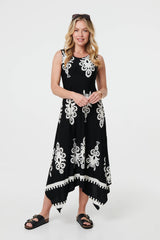 Ikat Print Sleeveless A-Line Midi Dress