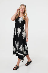 Ikat Print Sleeveless A-Line Midi Dress