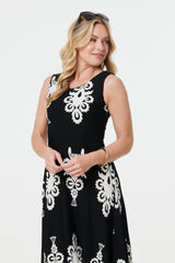 Ikat Print Sleeveless A-Line Midi Dress