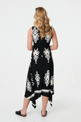 Ikat Print Sleeveless A-Line Midi Dress