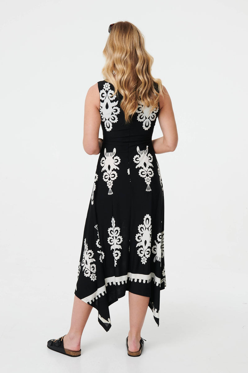 Ikat Print Sleeveless A-Line Midi Dress