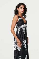 Ikat Print Sleeveless Empire Maxi Dress