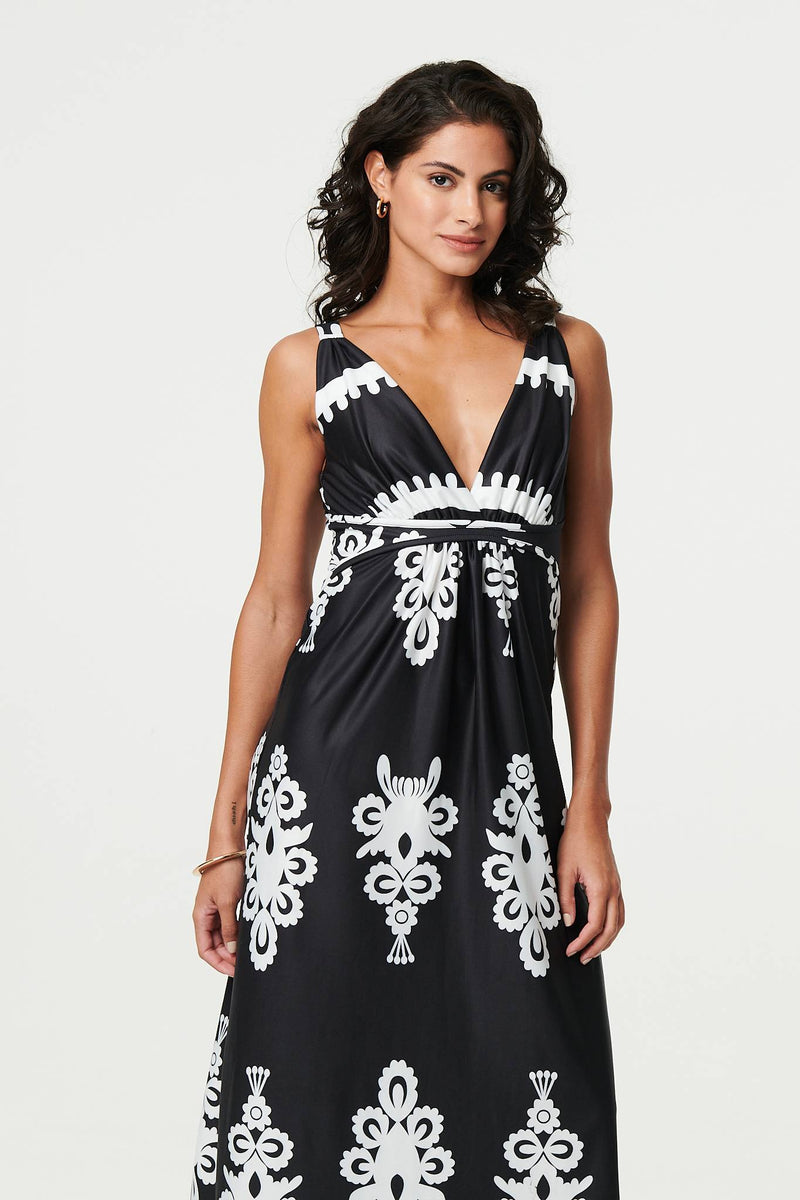 Ikat Print Sleeveless Empire Maxi Dress