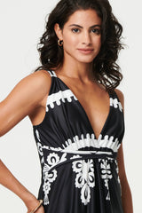 Ikat Print Sleeveless Empire Maxi Dress