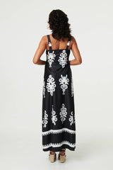 Ikat Print Sleeveless Empire Maxi Dress