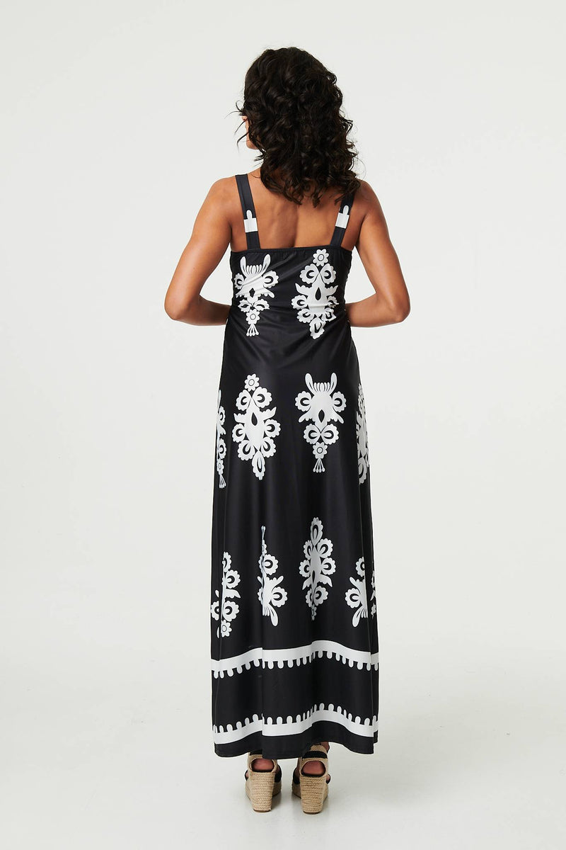 Ikat Print Sleeveless Empire Maxi Dress