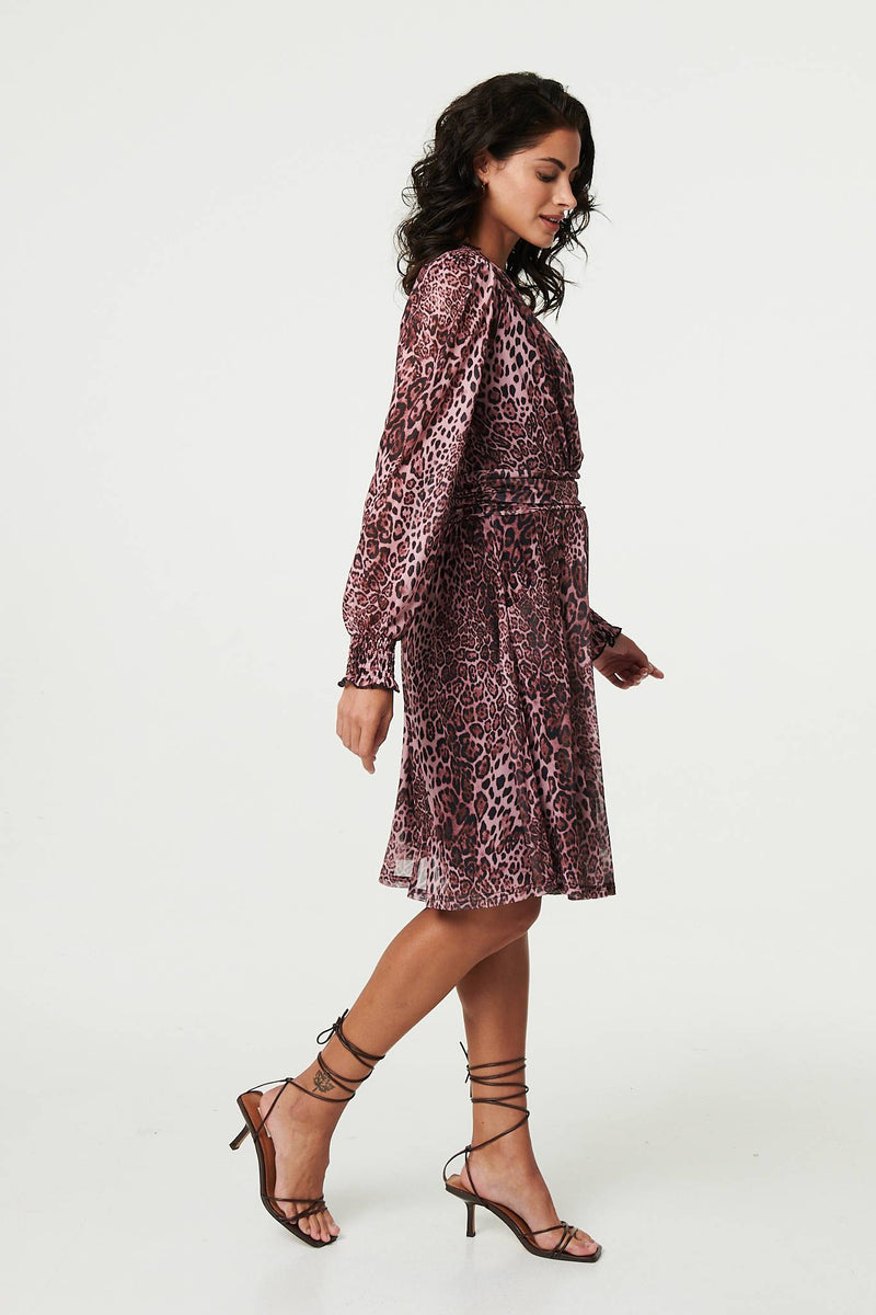 Animal Print Semi Sheer Short Wrap Dress