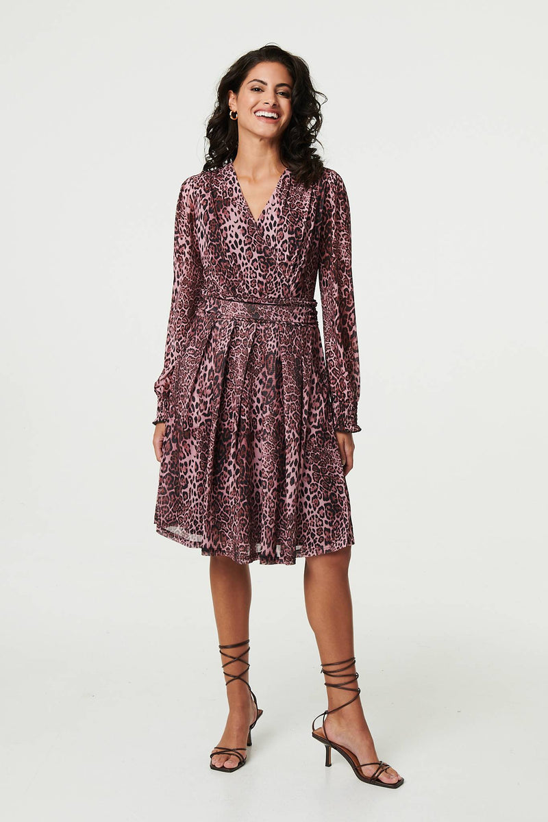 Animal Print Semi Sheer Short Wrap Dress