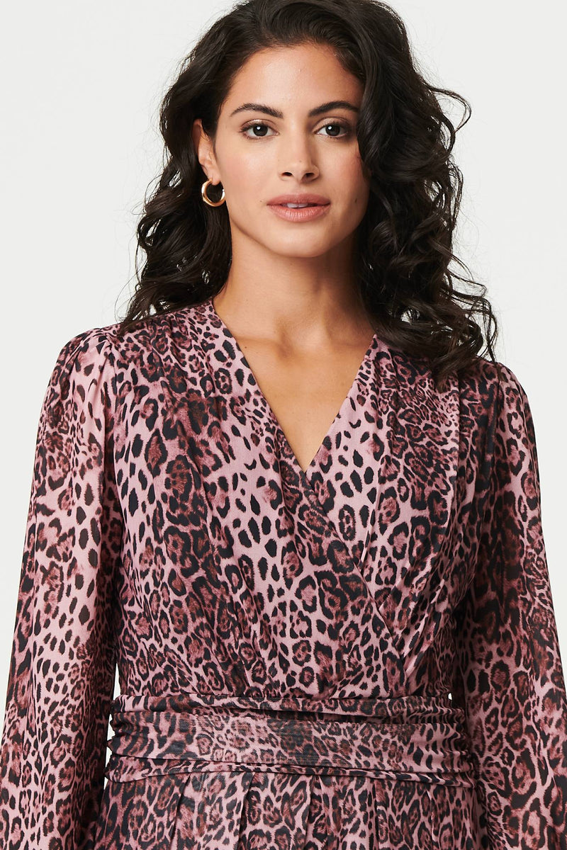 Animal Print Semi Sheer Short Wrap Dress
