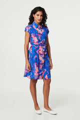 Marble Print Knee Length Shirt Dress