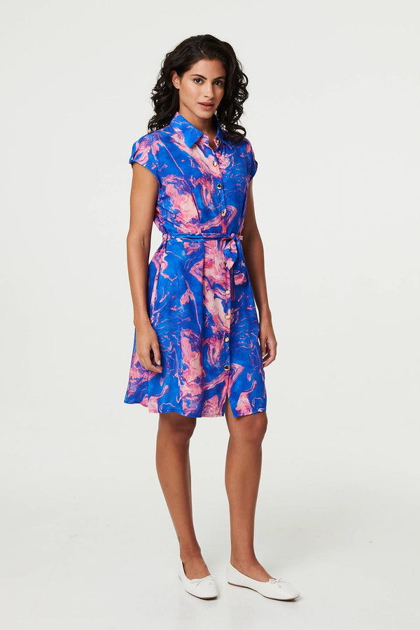 Marble Print Knee Length Shirt Dress