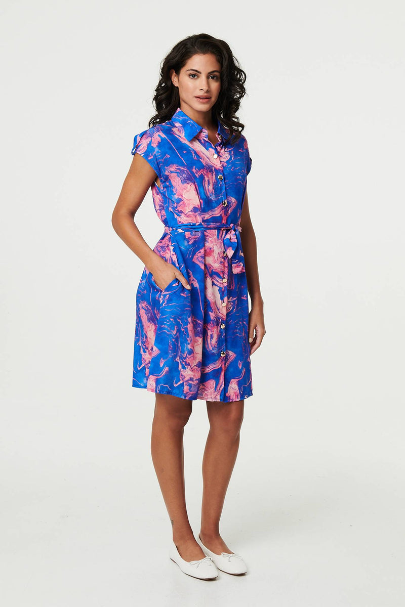 Marble Print Knee Length Shirt Dress