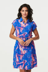 Marble Print Knee Length Shirt Dress