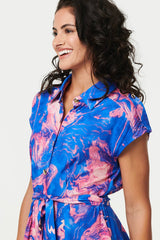 Marble Print Knee Length Shirt Dress