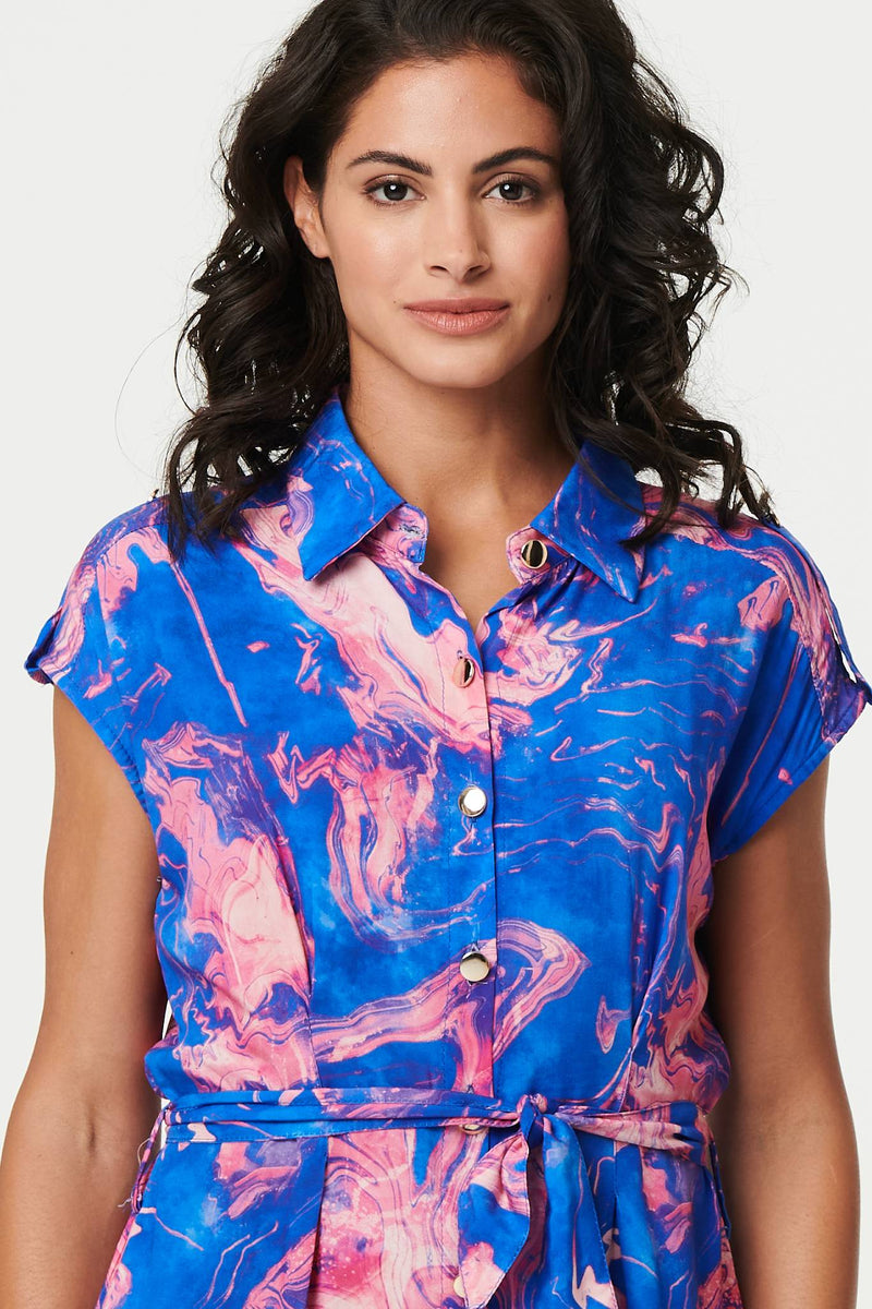 Marble Print Knee Length Shirt Dress