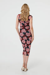 Floral Semi Sheer Cap Sleeve Midi Dress