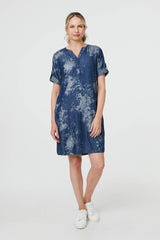 Relaxed Turn-Up 1/2 Sleeve Short Dress