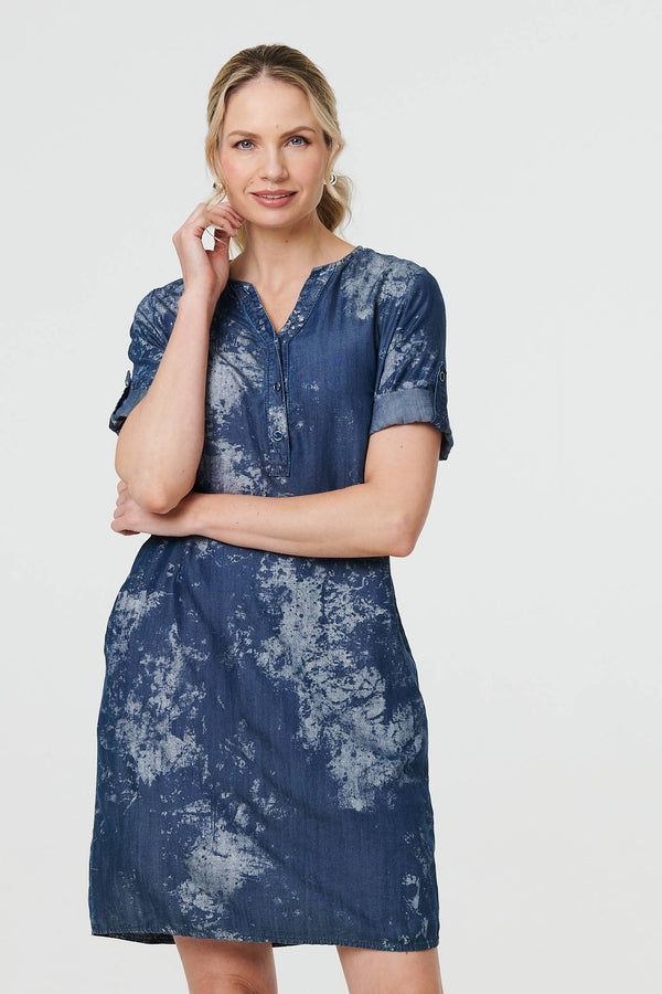 Relaxed Turn-Up 1/2 Sleeve Short Dress