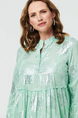 Printed 3/4 Sleeve Tiered Short Dress