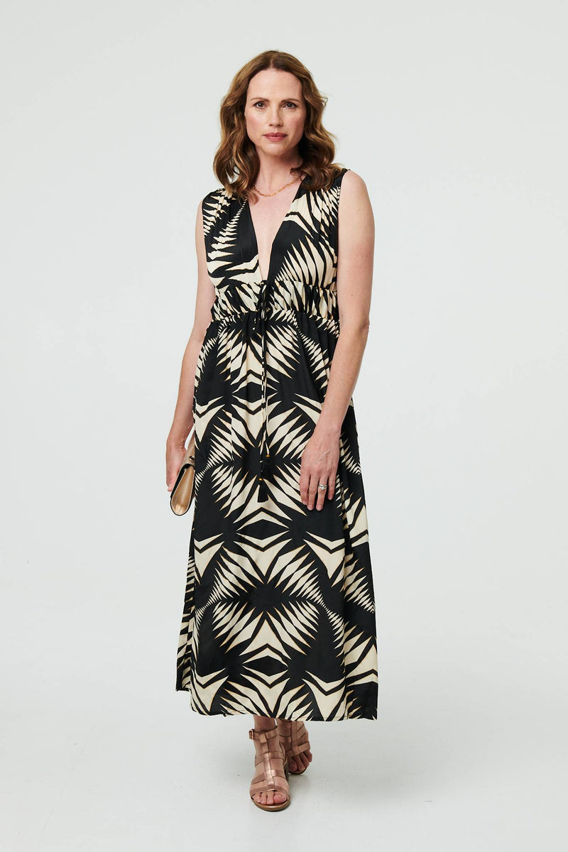 Geo Print Sleeveless Maxi Dress