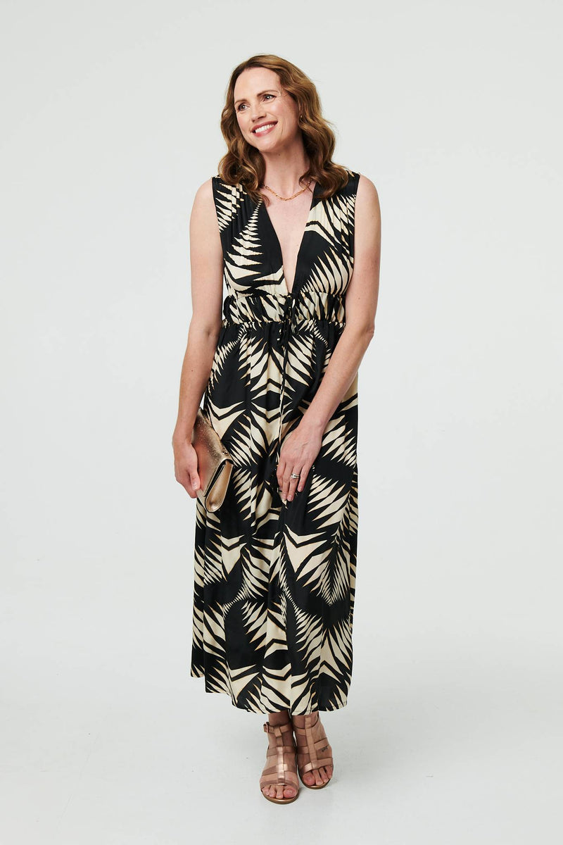 Geo Print Sleeveless Maxi Dress