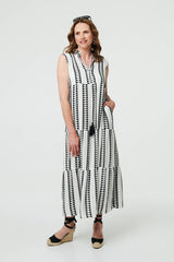 Geo Print Sleeveless Tiered Maxi Dress