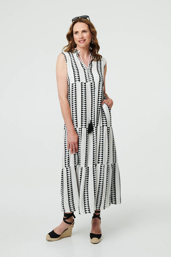 Geo Print Sleeveless Tiered Maxi Dress