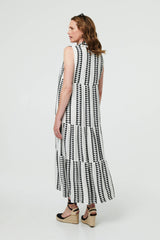Geo Print Sleeveless Tiered Maxi Dress