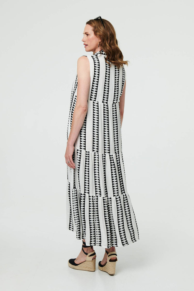 Geo Print Sleeveless Tiered Maxi Dress