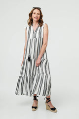 Geo Print Sleeveless Tiered Maxi Dress