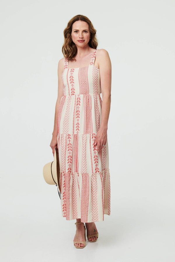 Printed Sleeveless Tiered Midi Dress