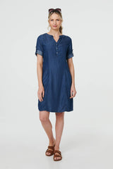 Denim Relaxed Button-Front Short Dress
