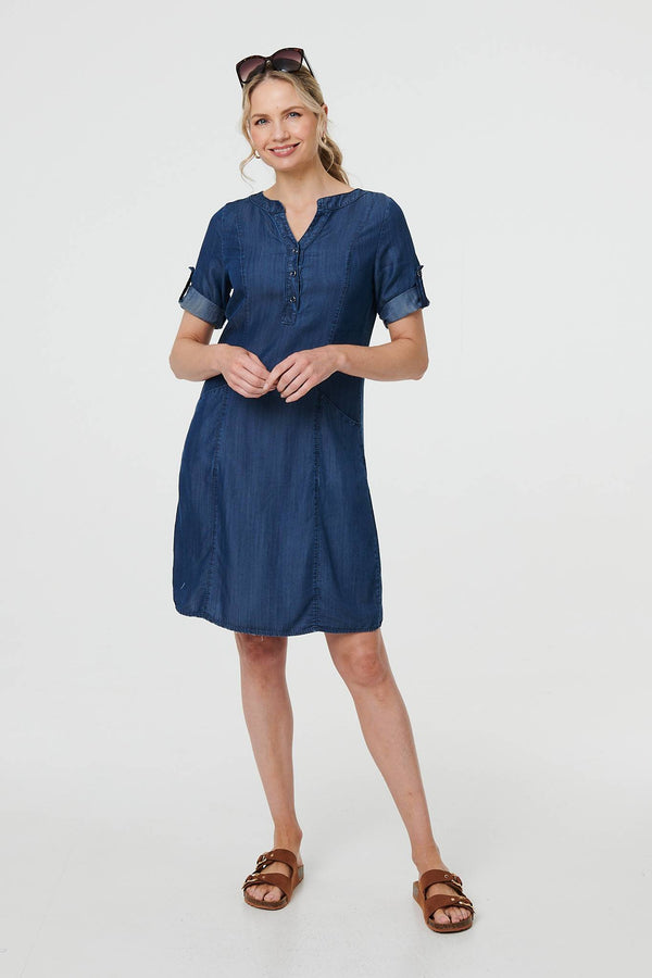 Denim Relaxed Button-Front Short Dress