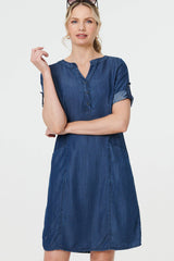Denim Relaxed Button-Front Short Dress