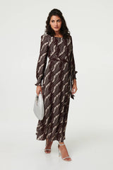 Printed Tie Waist Semi Sheer Maxi Dress