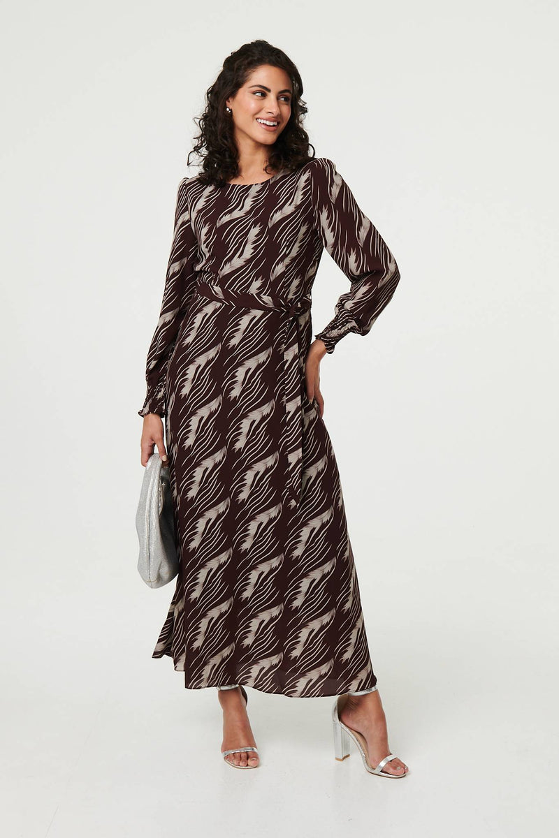 Printed Tie Waist Semi Sheer Maxi Dress