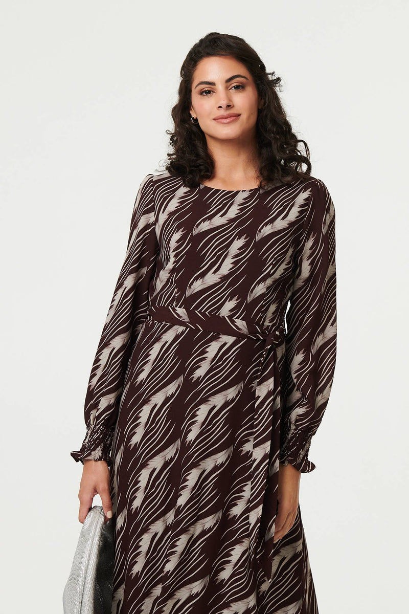 Printed Tie Waist Semi Sheer Maxi Dress