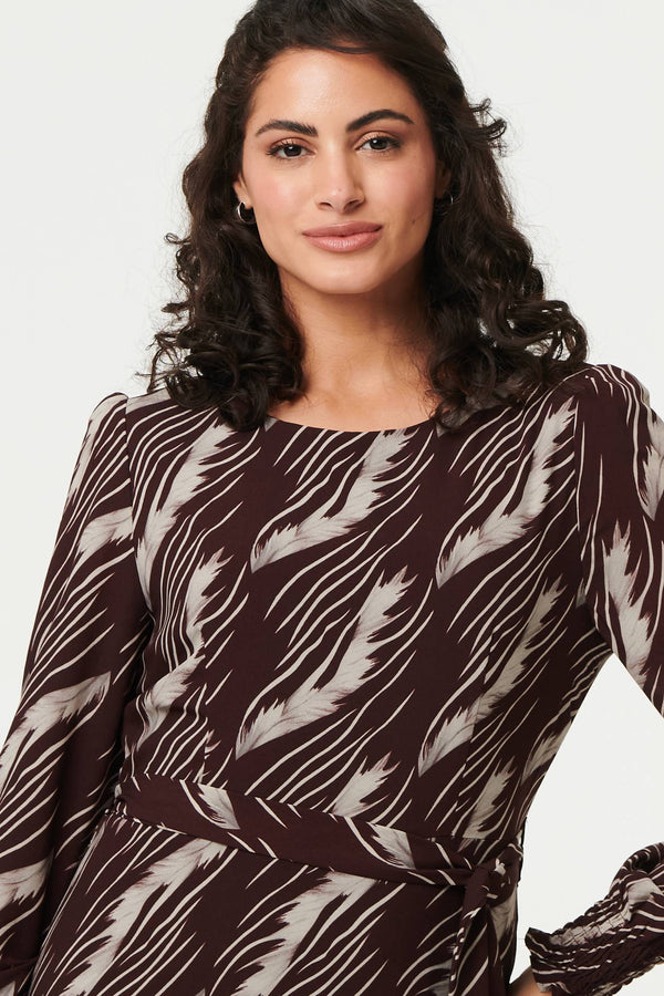 Printed Tie Waist Semi Sheer Maxi Dress