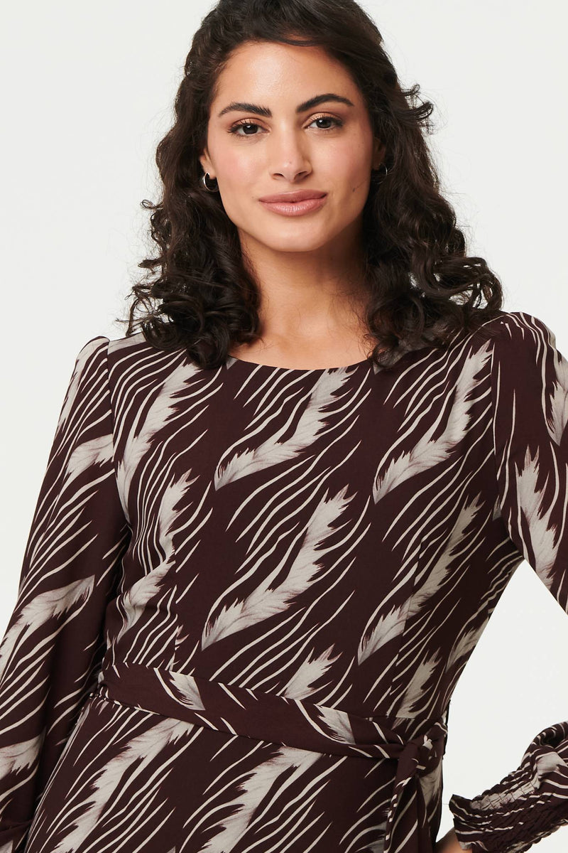 Printed Tie Waist Semi Sheer Maxi Dress