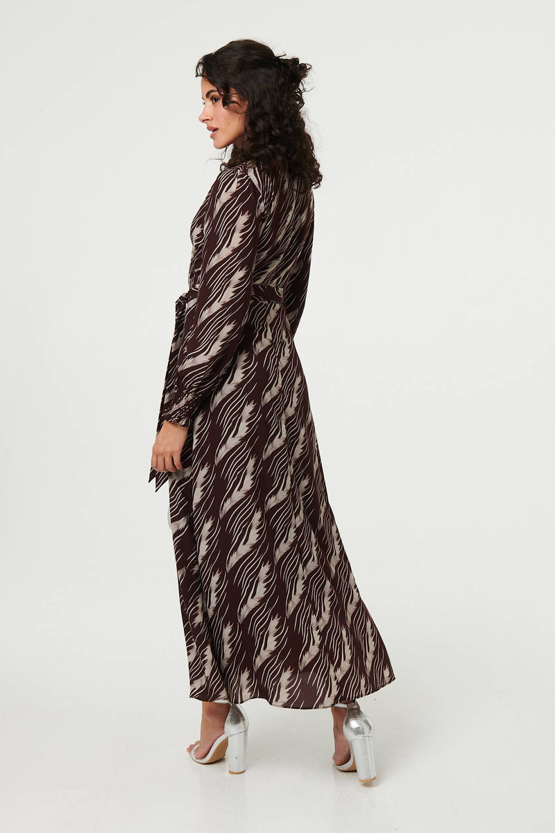 Printed Tie Waist Semi Sheer Maxi Dress