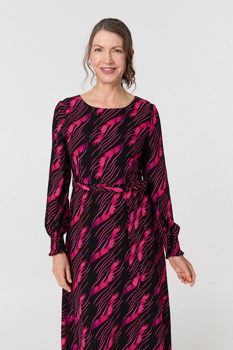 Printed Tie Waist Semi Sheer Maxi Dress