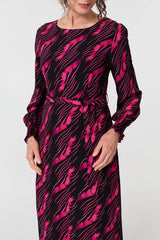 Printed Tie Waist Semi Sheer Maxi Dress