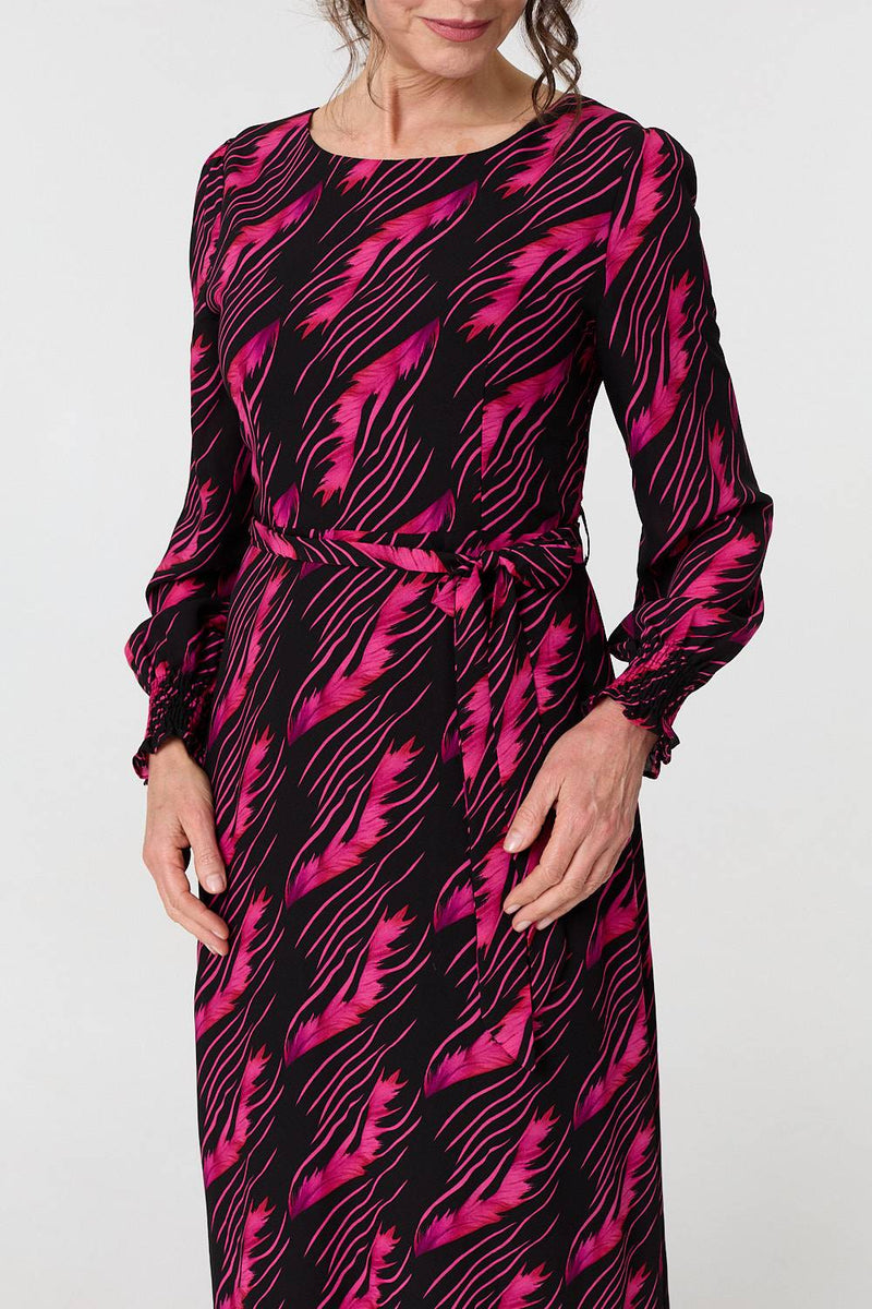 Printed Tie Waist Semi Sheer Maxi Dress