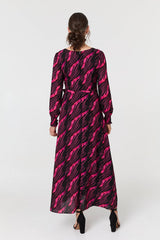 Printed Tie Waist Semi Sheer Maxi Dress