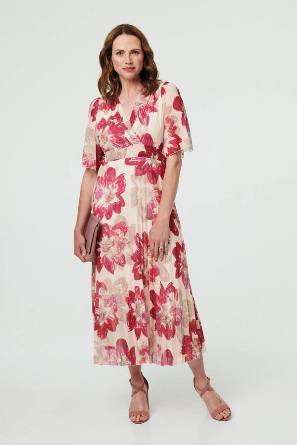 Floral 1/2 Sleeve Empire Midi Dress